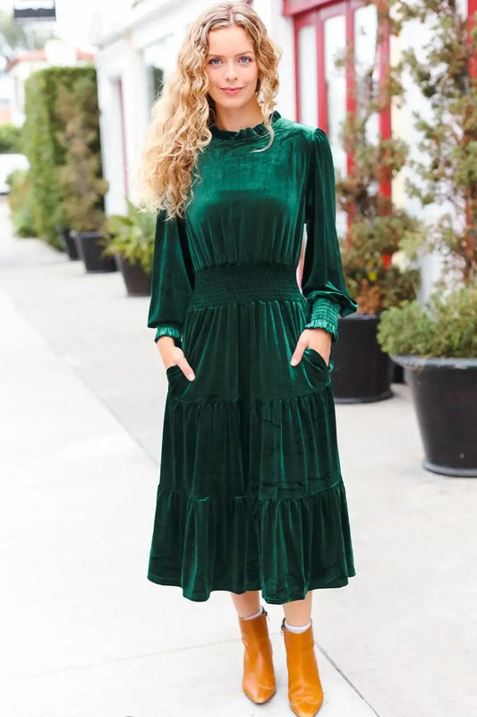 Hunter Green Mock Dress-Dresses-Evelyns Fashion