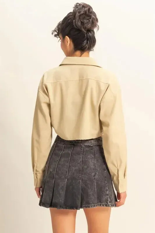 HYFVE Washed Tie Front Crop Top-Apparel & Accessories-Evelyns Fashion