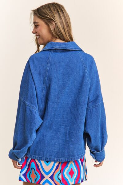 J.NNA Snap Down Long Sleeve Denim Shacket-Evelyns Fashion