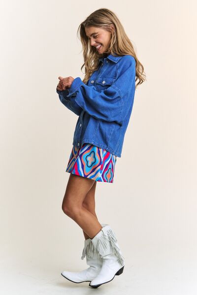 J.NNA Snap Down Long Sleeve Denim Shacket-Evelyns Fashion