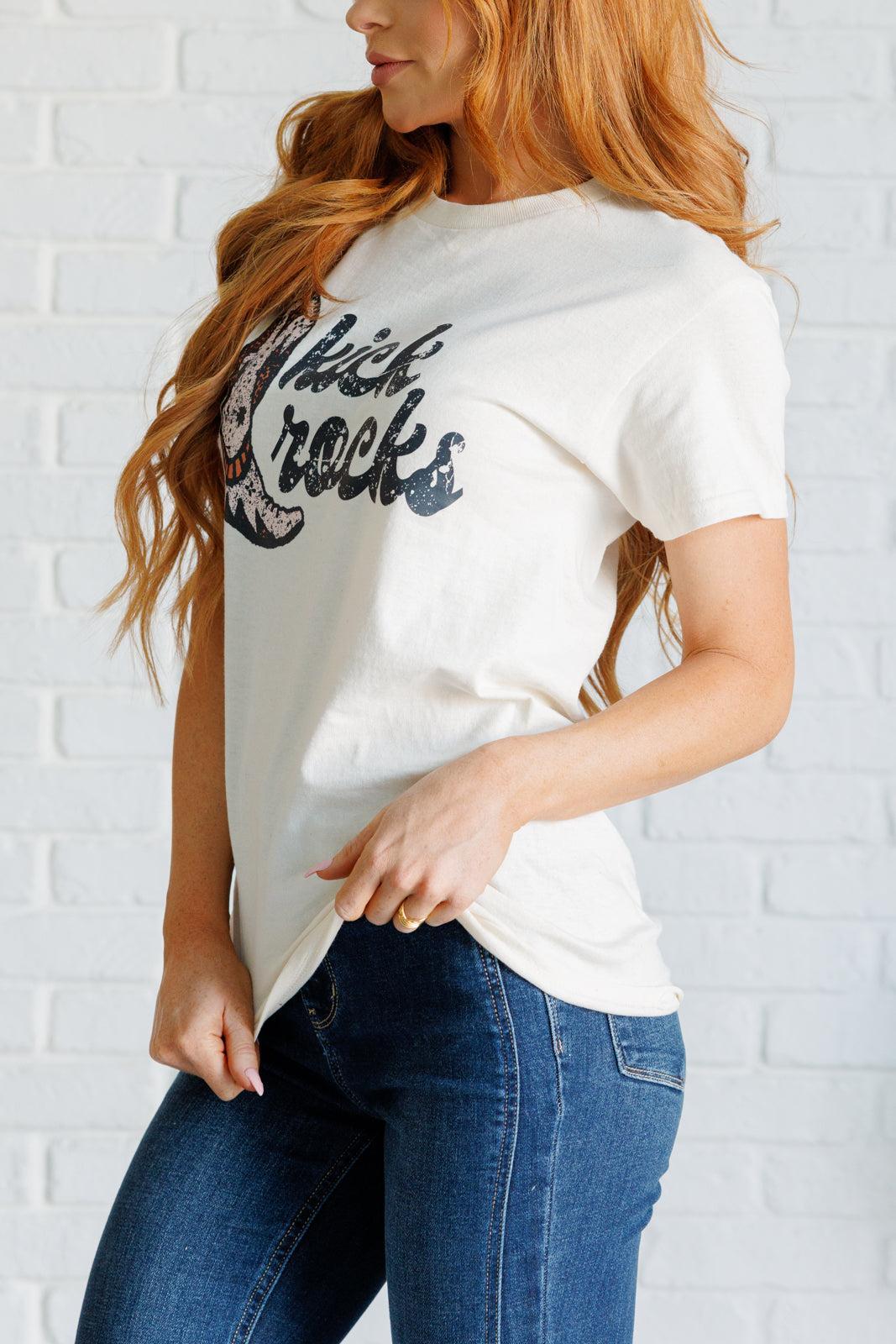 Kick Rocks Cowboy Boot Graphic Tee-T-Shirts-Evelyns Fashion