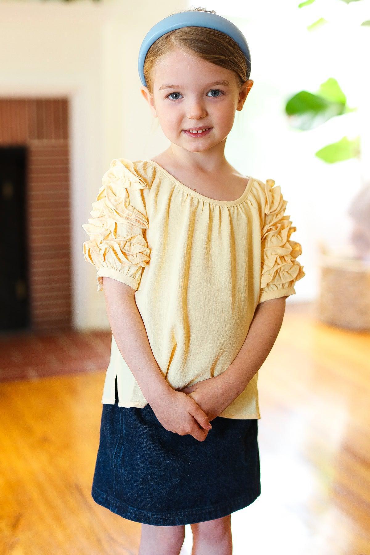 Kids Lovely Lemon Ruffle Sleeve Side Slit Top-2024 Blow-Out Sale-Evelyns Fashion