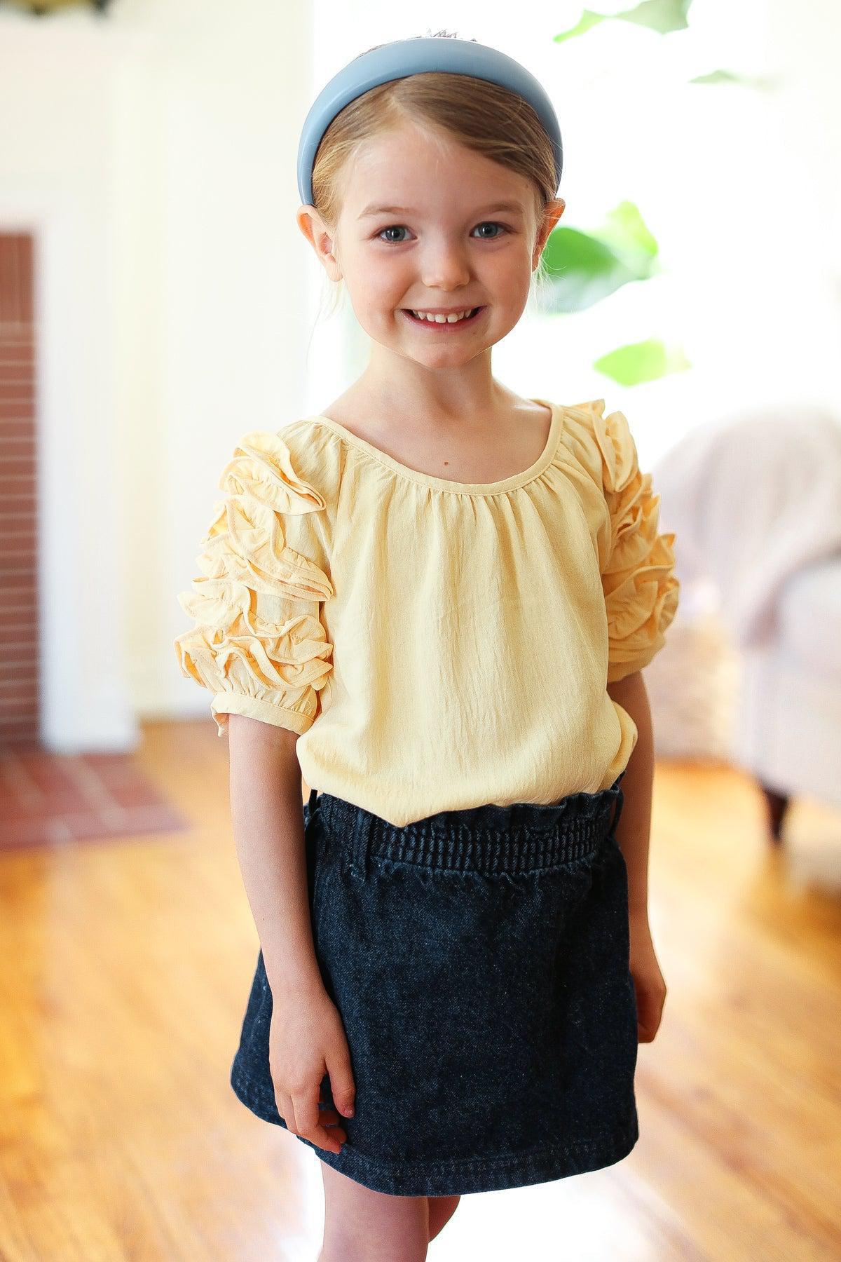 Kids Lovely Lemon Ruffle Sleeve Side Slit Top-2024 Blow-Out Sale-Evelyns Fashion