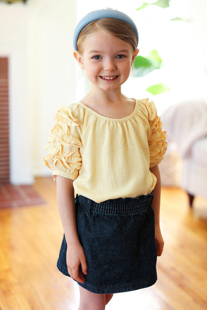 Kids Lovely Lemon Ruffle Sleeve Side Slit Top-2024 Blow-Out Sale-Evelyns Fashion