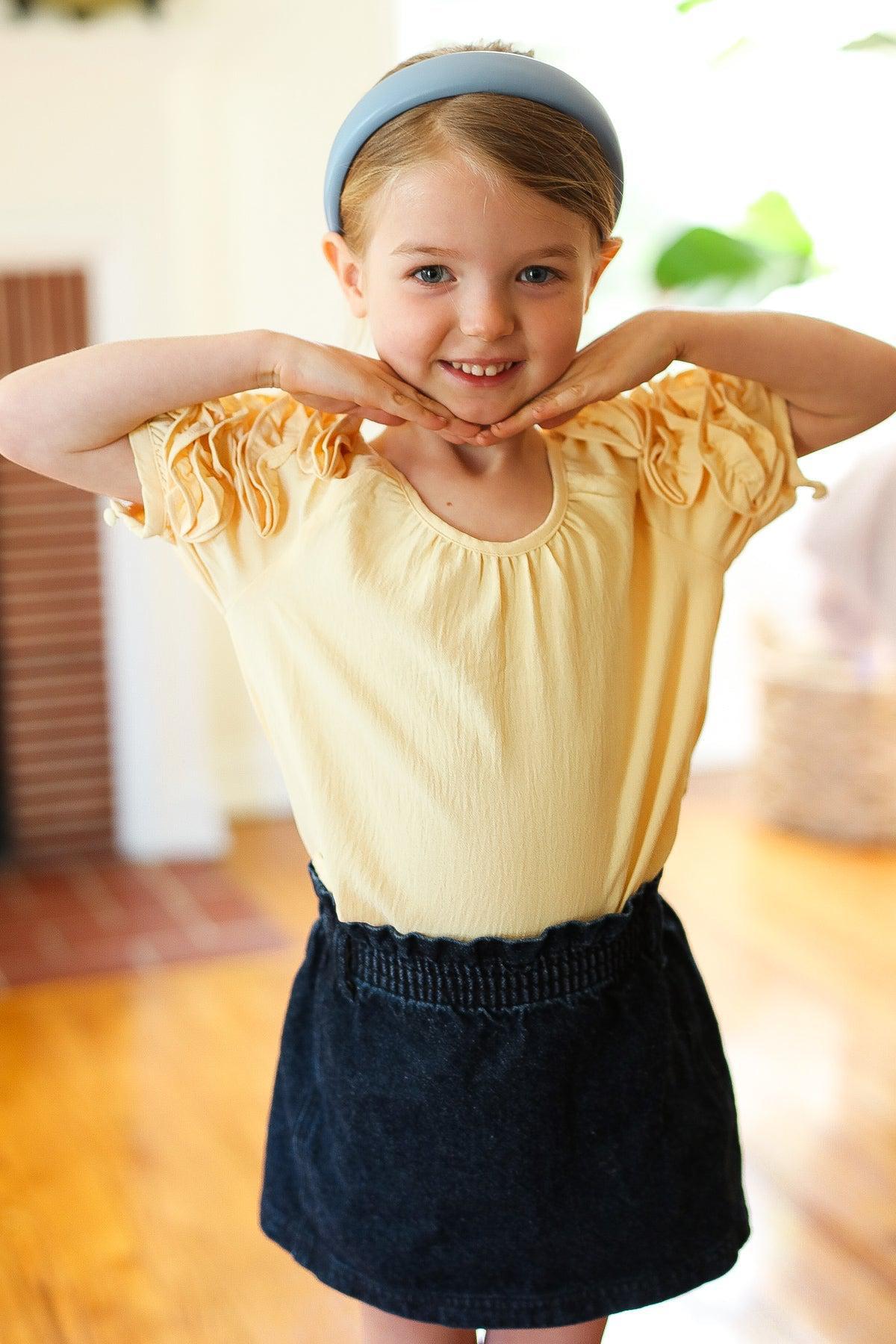 Kids Lovely Lemon Ruffle Sleeve Side Slit Top-2024 Blow-Out Sale-Evelyns Fashion