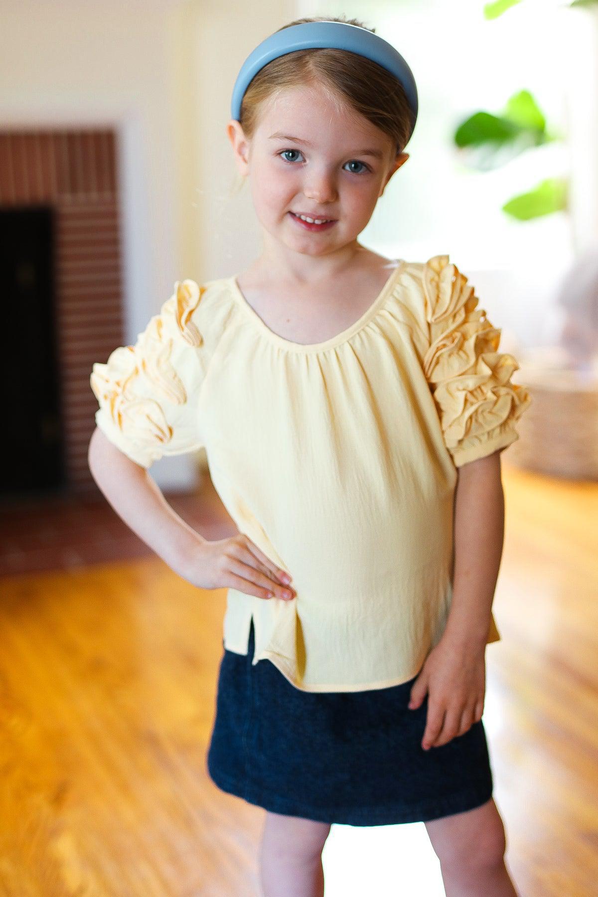 Kids Lovely Lemon Ruffle Sleeve Side Slit Top-2024 Blow-Out Sale-Evelyns Fashion