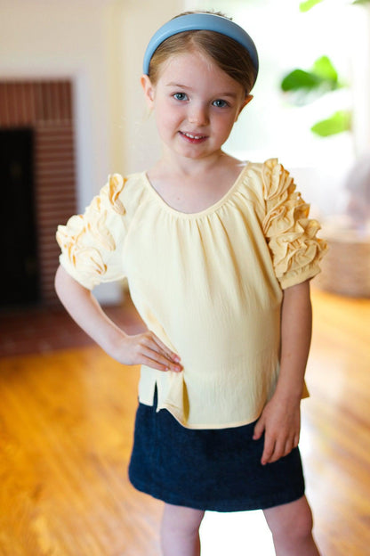 Kids Lovely Lemon Ruffle Sleeve Side Slit Top-2024 Blow-Out Sale-Evelyns Fashion