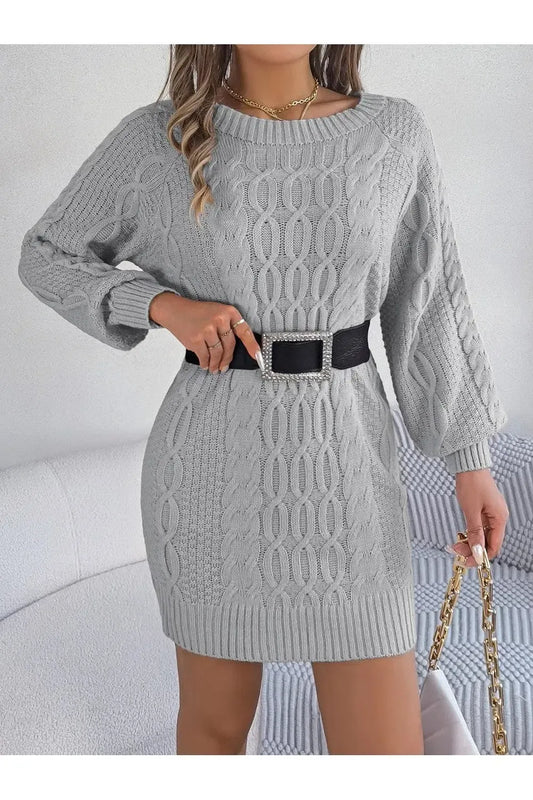 Long Sleeve Brown Sweater Dress-Apparel & Accessories-Evelyns Fashion