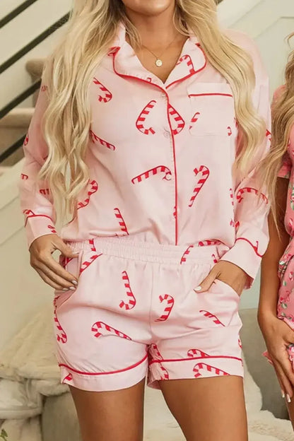 Long Sleeve Top and Shorts Lounge Set-Loungewear-Evelyns Fashion