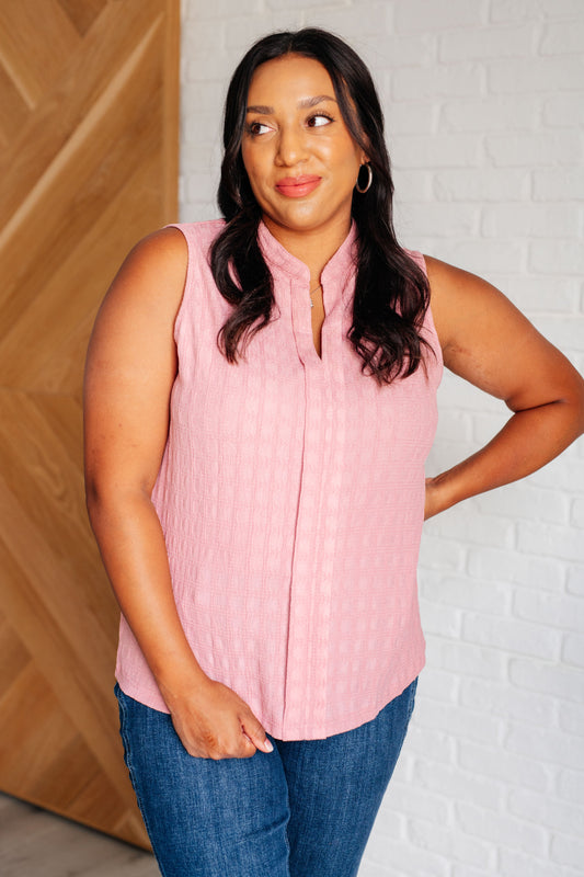 Matter of Fact Pleat Front Sleeveless Blouse in Pink-Blouses-Evelyns Fashion