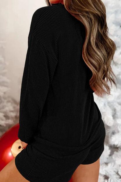 MERRY Round Neck Long Sleeve Top and Shorts Lounge Set-Loungewear-Evelyns Fashion