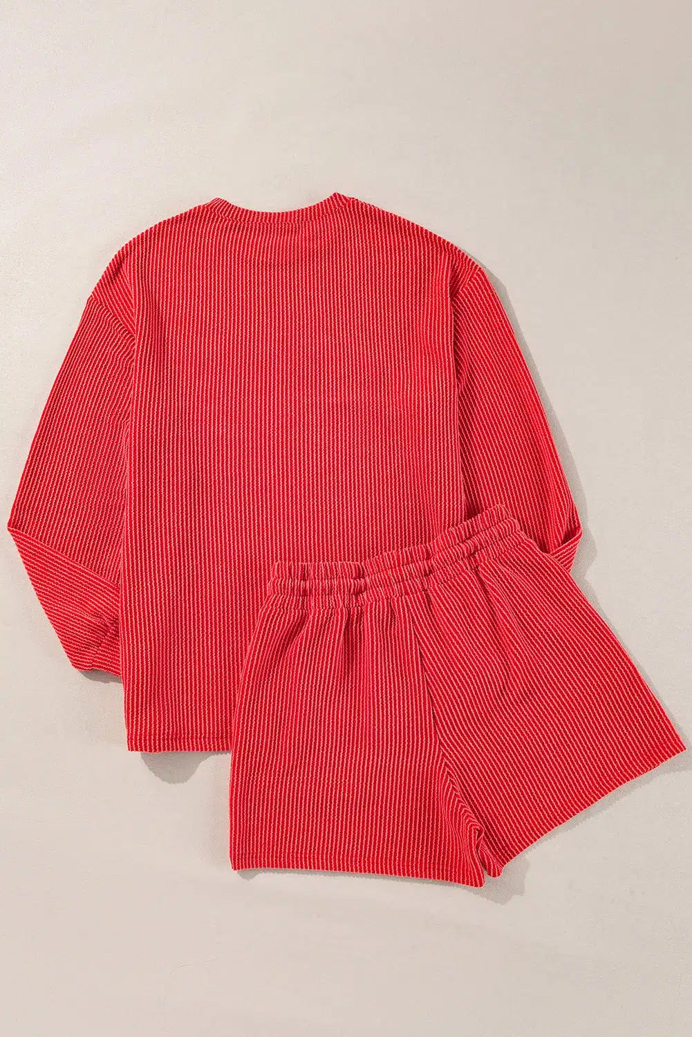 MERRY Round Neck Long Sleeve Top and Shorts Lounge Set-Loungewear-Evelyns Fashion