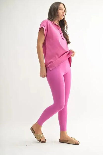 Mineral Wash Half Button T-Shirt-Apparel & Accessories-Evelyns Fashion