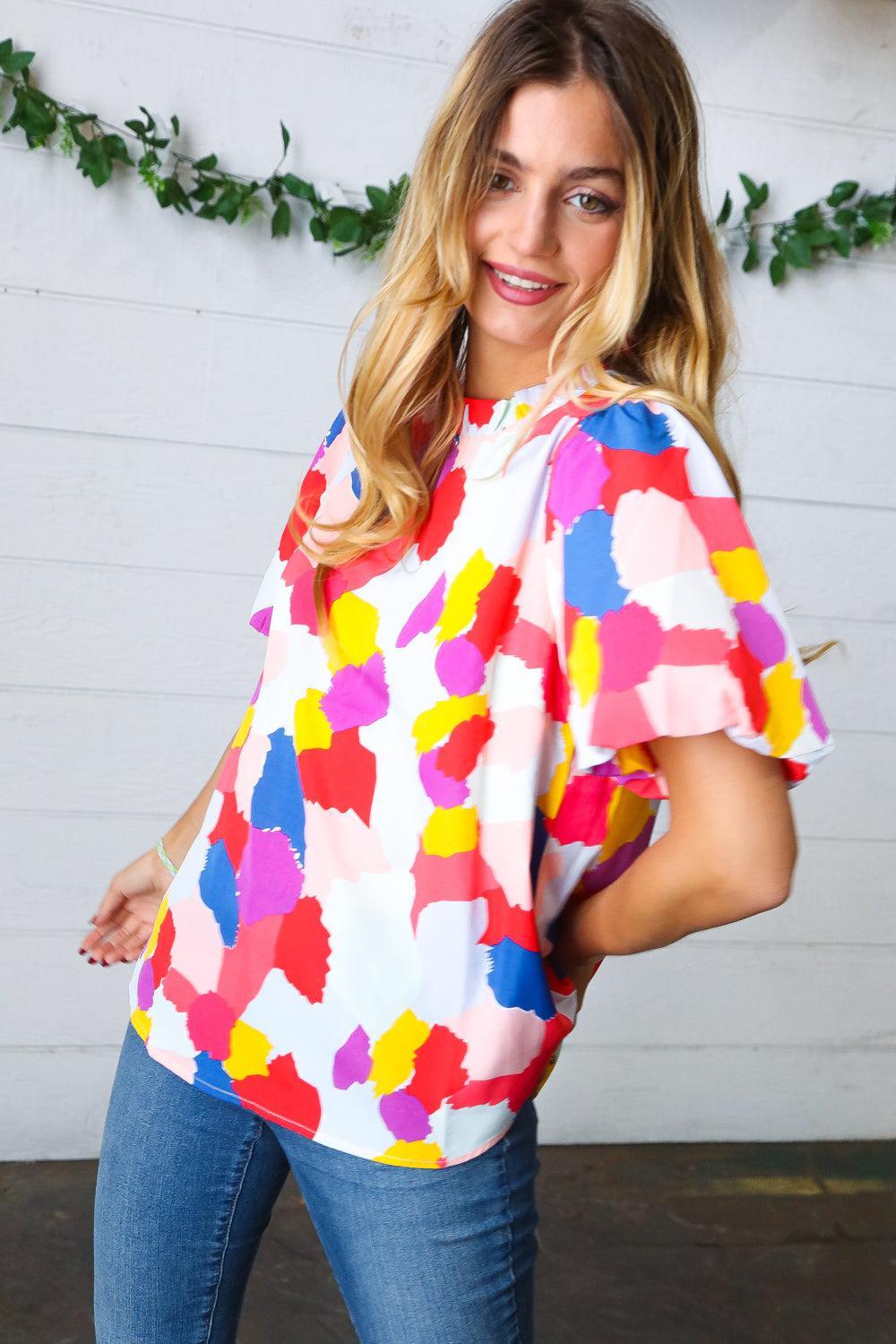 Mock Neck puff Sleeve Top-Tops-Evelyns Fashion