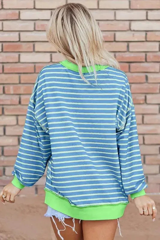 Modern Comfort: High-Low Pullover Sweatshirt with Stripe Details-long sleeve-Evelyns Fashion
