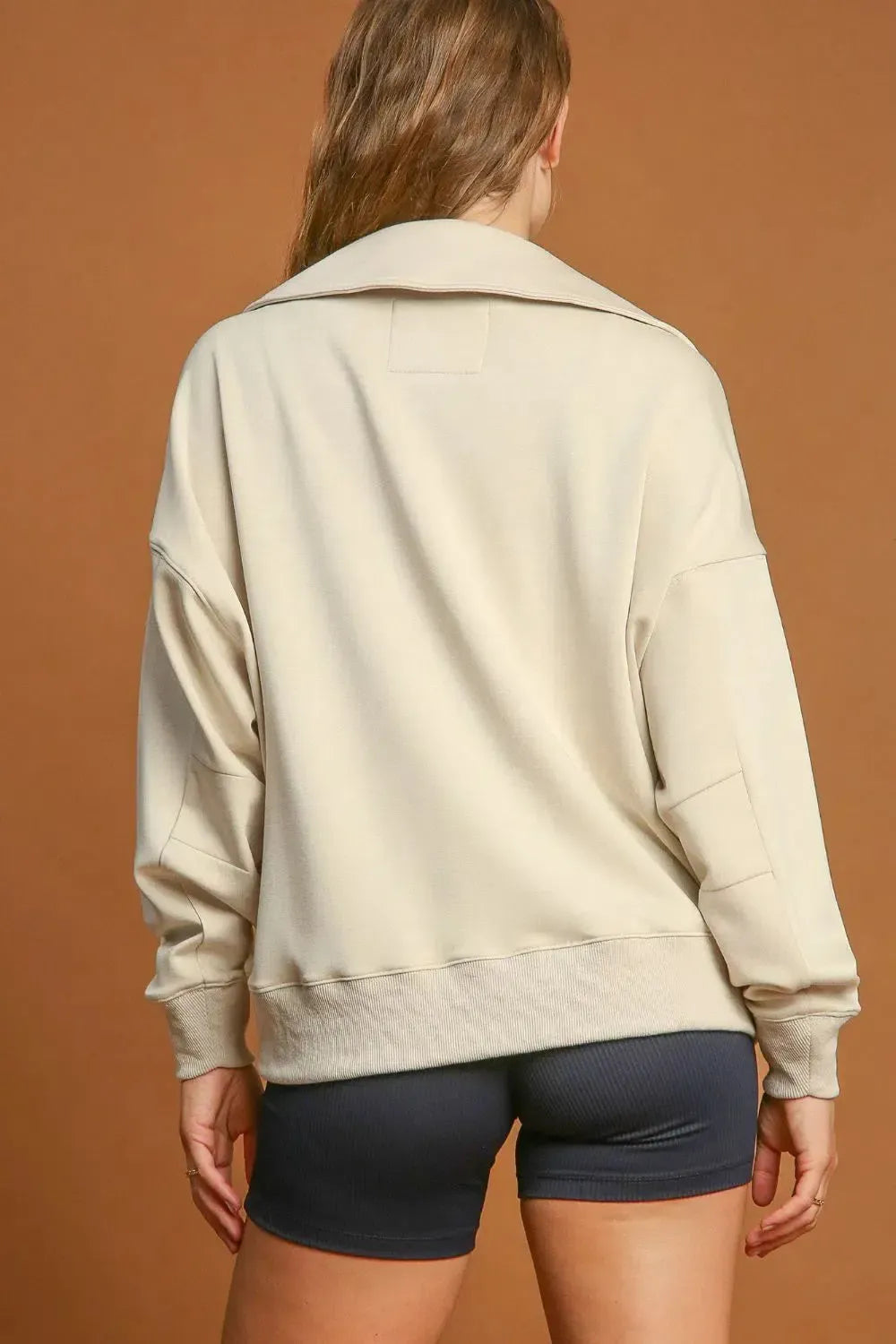 Modern Comfort: Umgee Johnny Collar Dropped Shoulder Sweatshirt-Apparel & Accessories-Evelyns Fashion