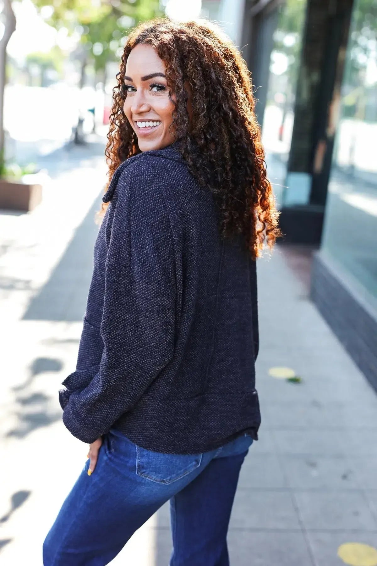 Modern Elegance: Oversized Collar Sweater in Charcoal Knit-2024 Blow-Out Sale-Evelyns Fashion