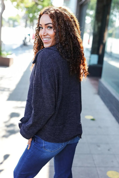 Modern Elegance: Oversized Collar Sweater in Charcoal Knit-2024 Blow-Out Sale-Evelyns Fashion