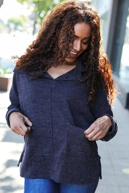Modern Elegance: Oversized Collar Sweater in Charcoal Knit-2024 Blow-Out Sale-Evelyns Fashion