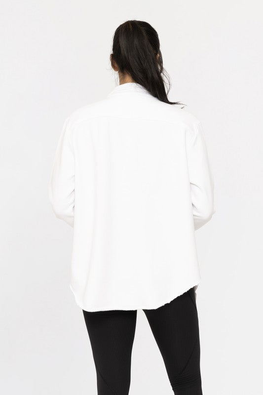 MONO B Raw Edge Cotton Button Down Shacket-Apparel & Accessories-Evelyns Fashion