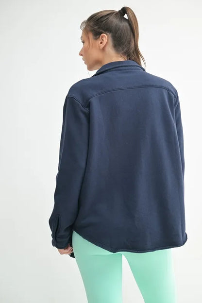 MONO B Raw Edge Cotton Button Down Shacket-Apparel & Accessories-Evelyns Fashion