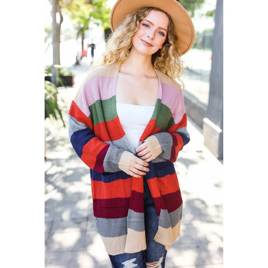 Multicolor Striped Cardigan – Cozy, Vibrant & Effortlessly Stylish-2024 Blow-Out Sale-Evelyns Fashion