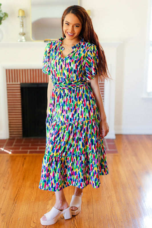 Navy Abstract Print Maxi Dress-Dresses-Evelyns Fashion