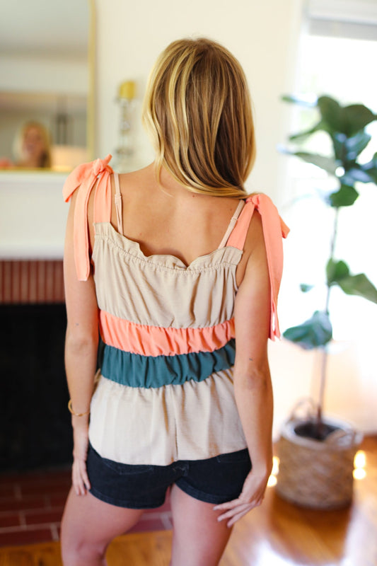Peach Color Block Top-Sleeveless-Evelyns Fashion