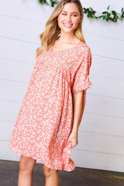 Peach Floral Dolman Dress-Dresses-Evelyns Fashion