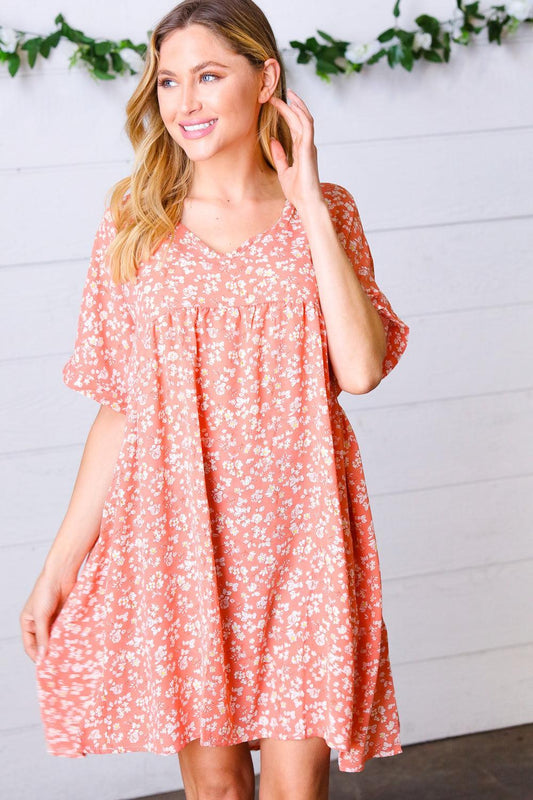 Peach Floral Dolman Dress-Dresses-Evelyns Fashion