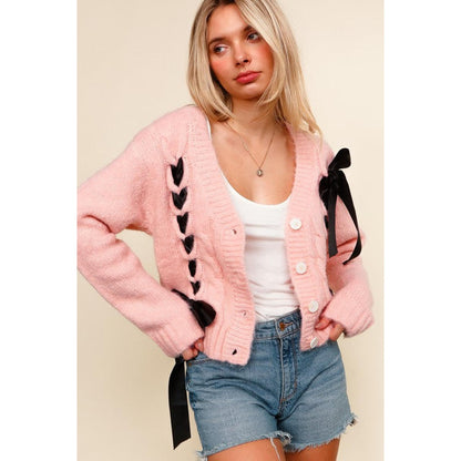 Pink Button Down Sweater Cardigan-Cardigans-Evelyns Fashion