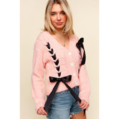 Pink Button Down Sweater Cardigan-Cardigans-Evelyns Fashion
