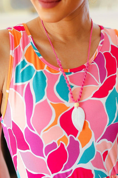 Pink Rope Iridescent Shell Feather Necklace-2024 Blow-Out Sale-Evelyns Fashion