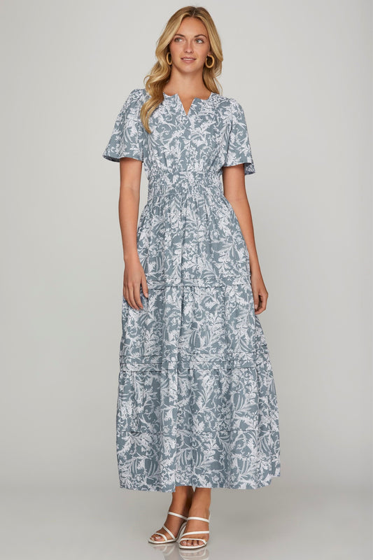 Pintuck Maxi Dress-Dress-Evelyns Fashion