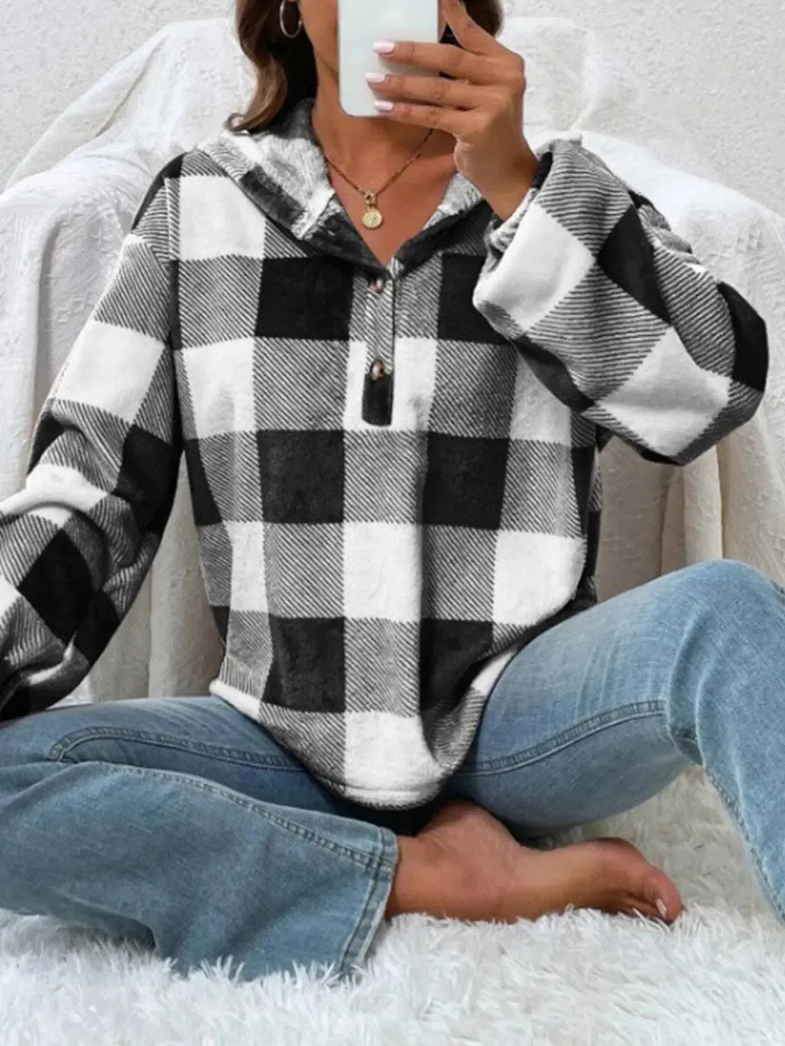 Plaid Hoodie-Apparel & Accessories-Evelyns Fashion