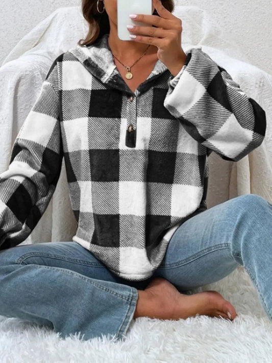 Plaid Hoodie-Apparel & Accessories-Evelyns Fashion