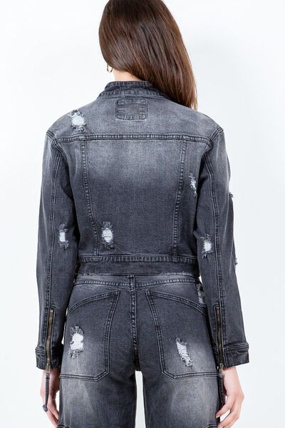 Plus Size Distressed Denim Rider Jacket-Evelyns Fashion