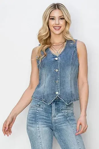 Plus Size V-Neck Vest – RISEN, Button Down-Apparel & Accessories-Evelyns Fashion