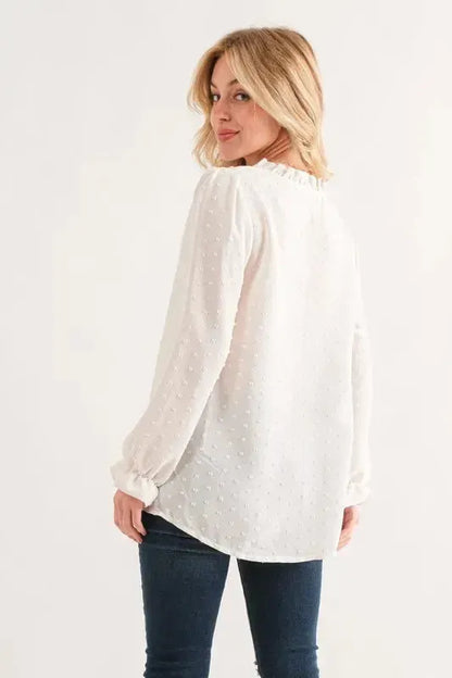 Polka Dot Ruffle Blouse-Apparel & Accessories-Evelyns Fashion