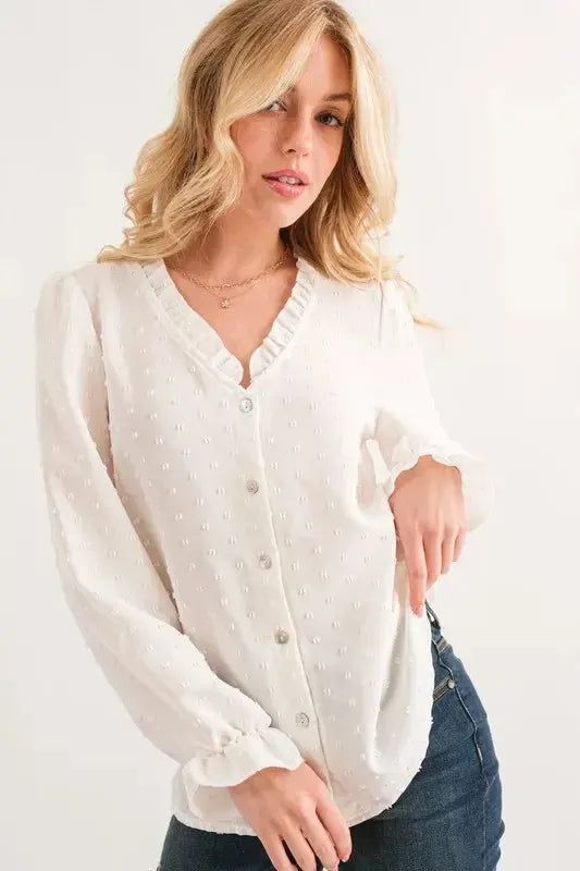 Polka Dot Ruffle Blouse-Apparel & Accessories-Evelyns Fashion