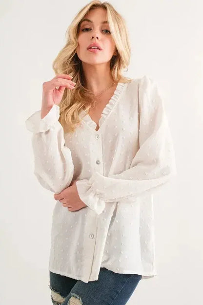 Polka Dot Ruffle Blouse-Apparel & Accessories-Evelyns Fashion