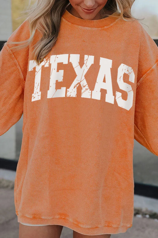 Proud & Cozy: TEXAS Round Neck Long Sleeve Sweatshirt-Sweat Shirts and Hoodies-Evelyns Fashion