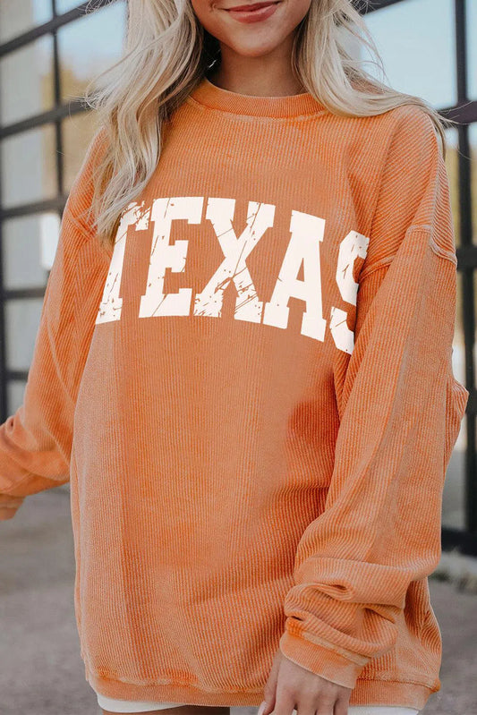 Proud & Cozy: TEXAS Round Neck Long Sleeve Sweatshirt-Sweat Shirts and Hoodies-Evelyns Fashion