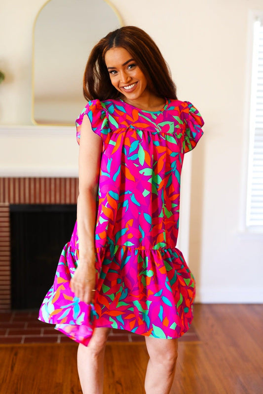 Purple Abstract Floral Dress-Dresses-Evelyns Fashion
