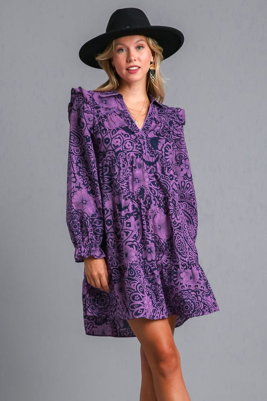 Purple Long Sleeve Dress-Dress-Evelyns Fashion
