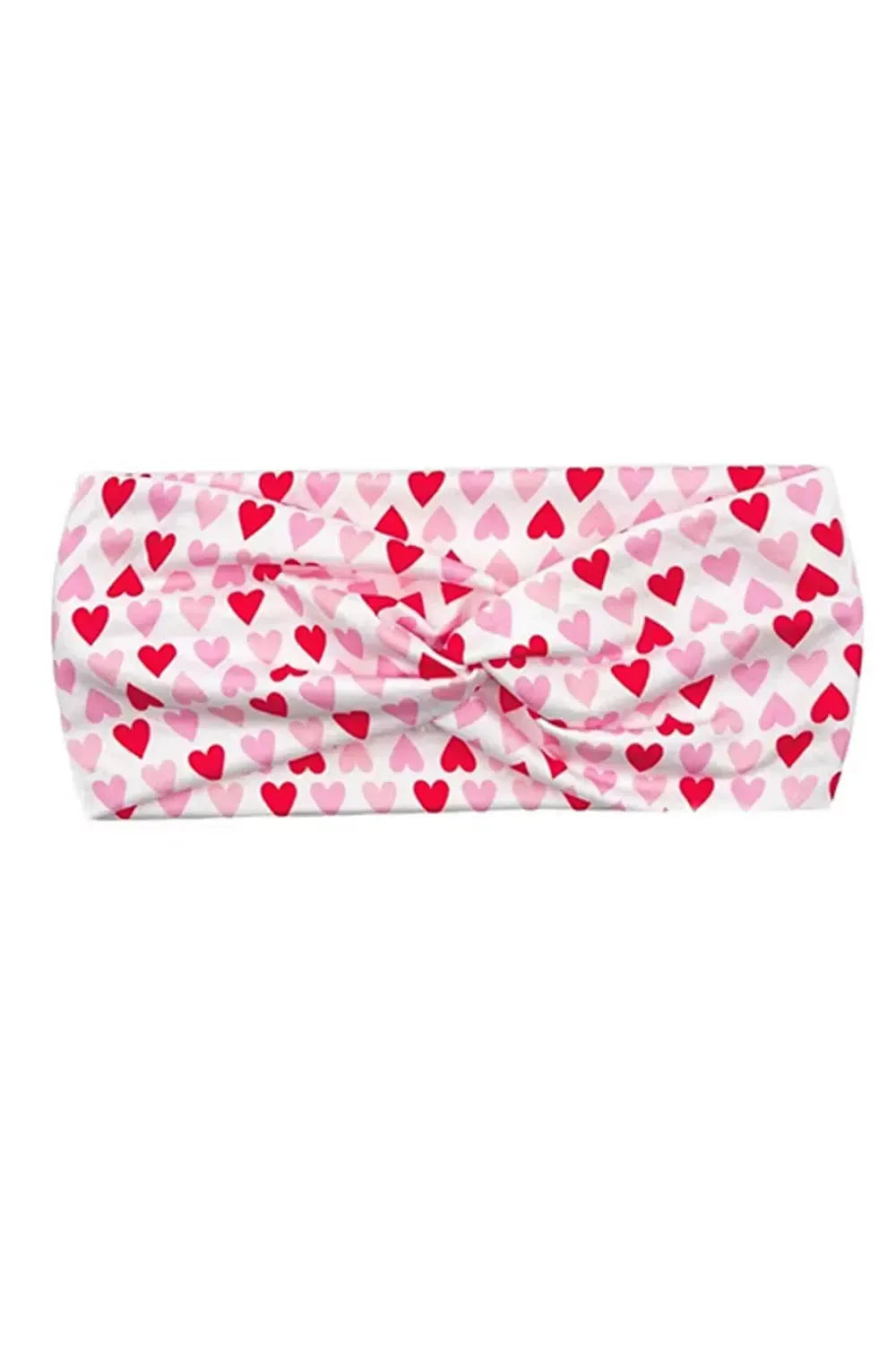 Red & Pink Heart Print Stretchy Twist Headband-accessor-Evelyns Fashion