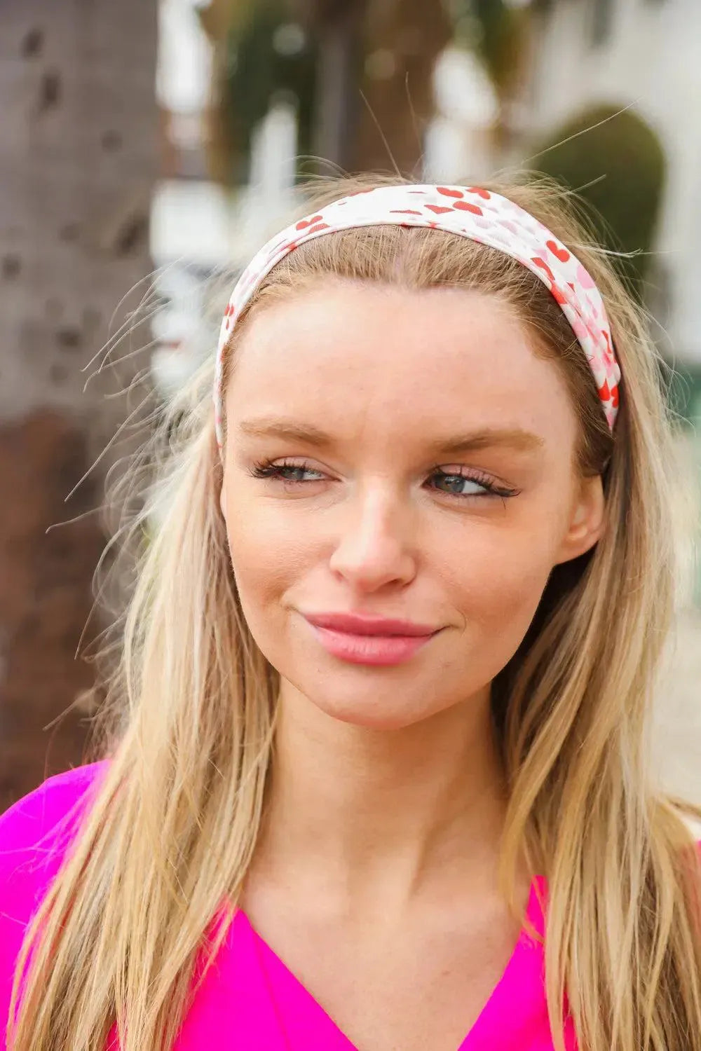 Red & Pink Heart Print Stretchy Twist Headband-accessor-Evelyns Fashion