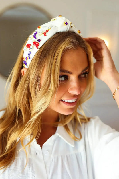 Red White & Blue Gem Cowboy Embellished Top Knot Headband-2024 Blow-Out Sale-Evelyns Fashion