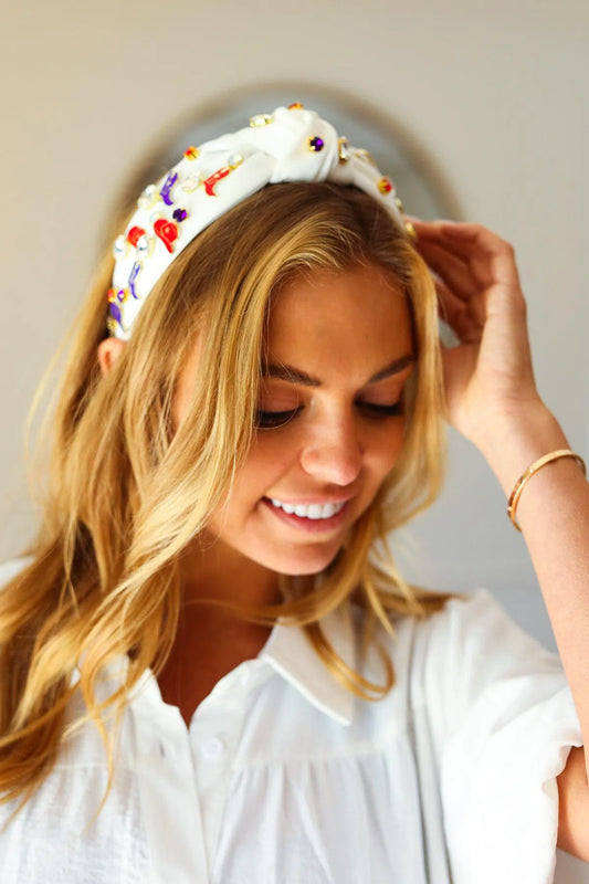 Red White & Blue Gem Cowboy Embellished Top Knot Headband-2024 Blow-Out Sale-Evelyns Fashion