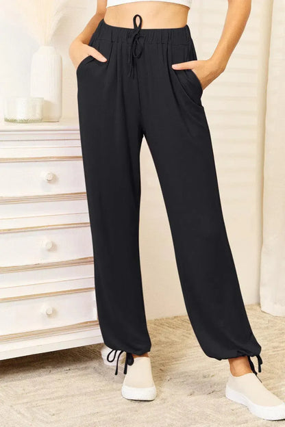 Relaxed Comfort: Drawstring Waist Pants with Pockets-Apparel & Accessories-Evelyns Fashion